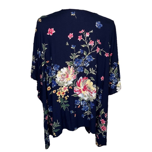 Angie Kimono Womens S Boho Floral Print Open Cardigan Drape Dolman Navy Blue - Picture 6 of 12